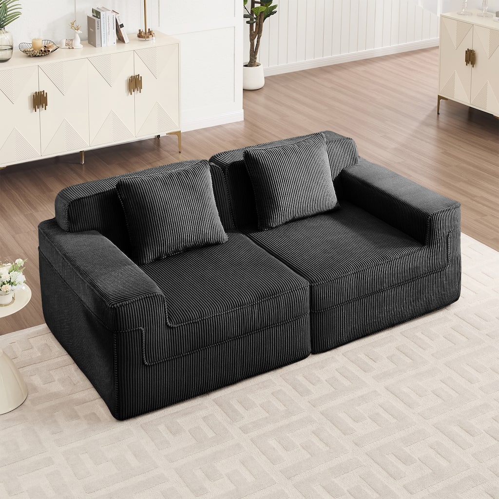 GDFStudio - Modular Corduroy Boneless Cloud 81" Loveseat with Deep Seat