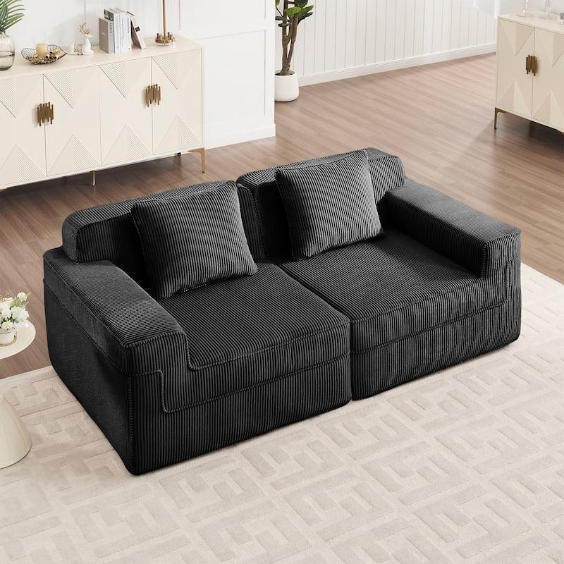 GDFStudio - Modular Corduroy Boneless Cloud 81" Loveseat with Deep Seat - Black