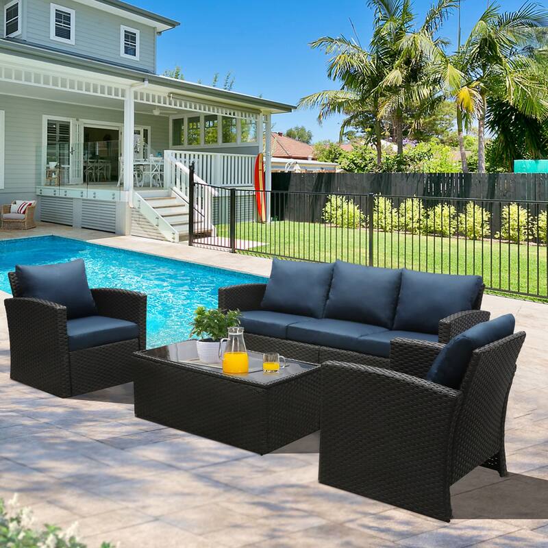 Royalcraft 4 Pcs PE Rattan Wicker Conversation set with Cushion