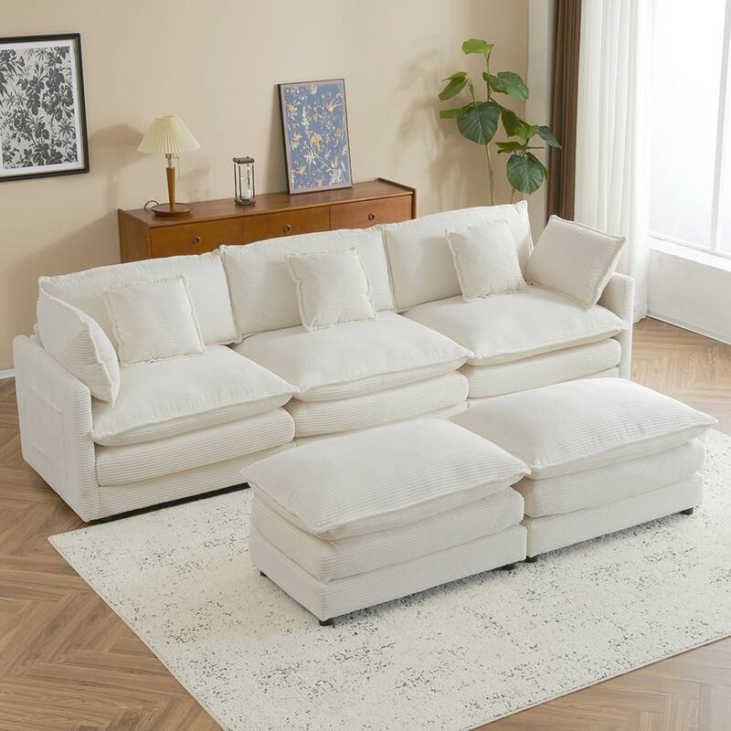 112.6" Corduroy L-Shape Sectional Sofa,Spacious Modular Design,Storage