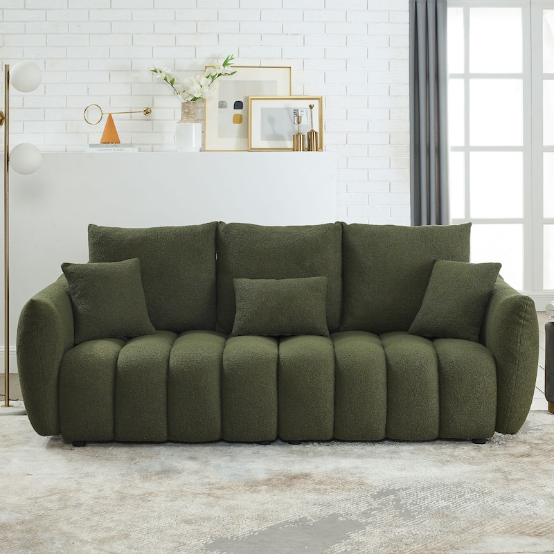 3 Seater Lounge Couch Teddy Fabric Upholstered Deep Seat Sofa