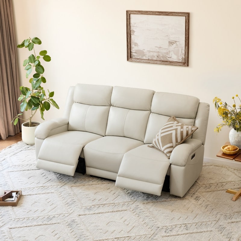 Spruce & Spring Hadlee Genuine leather Reclining Sofa with Multi-Function Console.