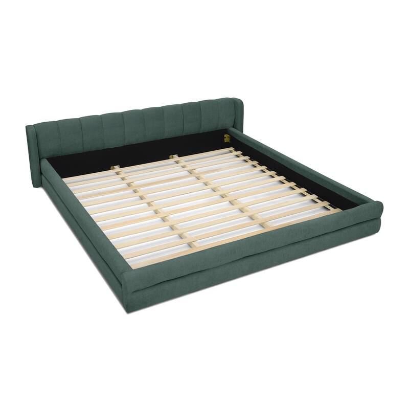 Modern Low Profile Bed Frame King Upholstered Platform Bed with Thick Fabric Headboard, Wood Slats Support, No Box Spring Needed