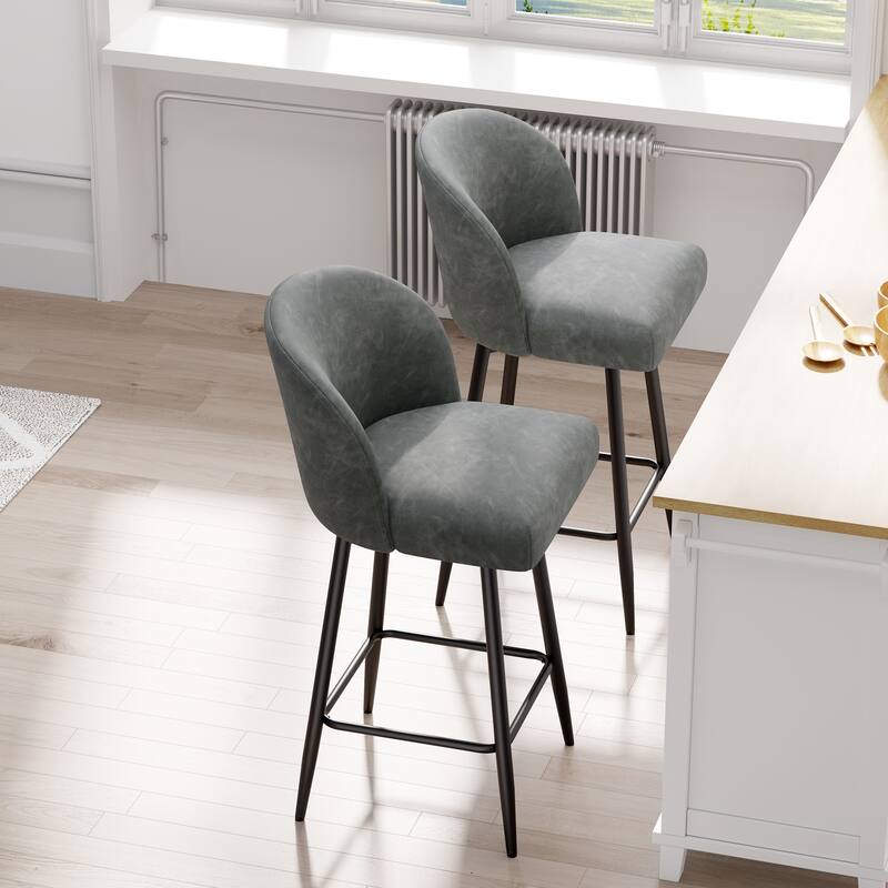 Counter Height Bar Stools Set of 2,360° Swivel Barstools with High Back and Metal Legs,26" Seat Height