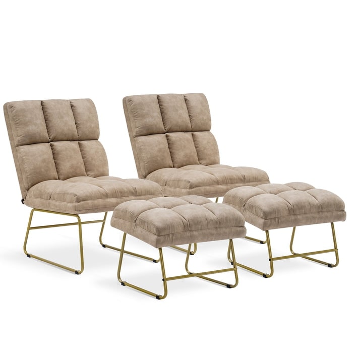 MCombo Accent Chair and Ottoman with Golden Metal Legs-Single/Set of 2