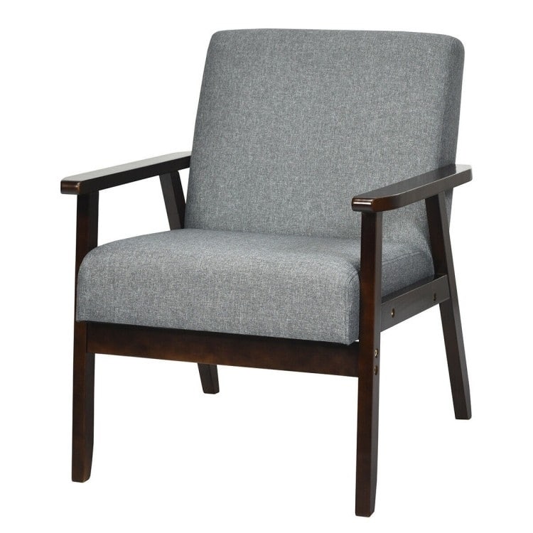 Retro Modern Classic Linen Wide Accent Chair with Espresso Wood Frame - Grey