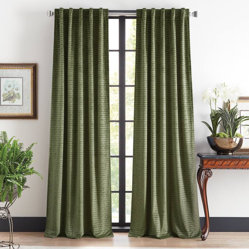 Martha Stewart Wave Embossed Curtain Panel Pair - 84-in - Olive