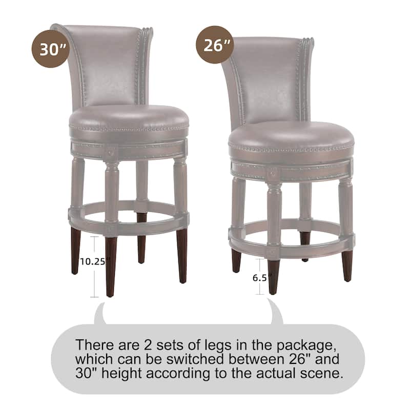Traditional 26" Counter-Height Wood Swivel Barstool with Nailhead Trim