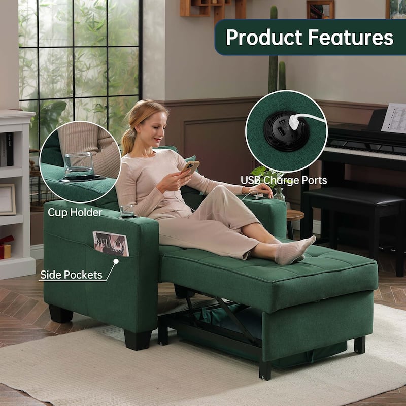 Futon Chair Bed Convertible Chair 3-in-1 Pull Out Sleeper Chair Beds for Living Room