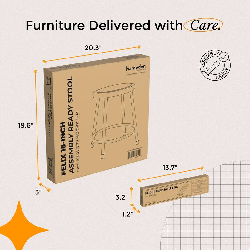 Hampden Furnishings Felix Collection Height Adjustable Steel Stool, AssemblyReady