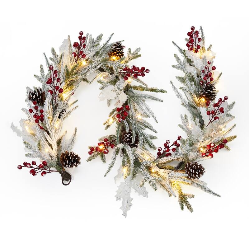 6 FT Pre-lit Christmas Garland with 20 LED Lights & 8 Modes - White