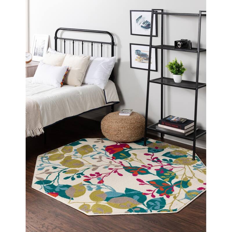 Contemporary Chorisia Collection Area Rug - 5'3"x5'3" Octagon - Ivory