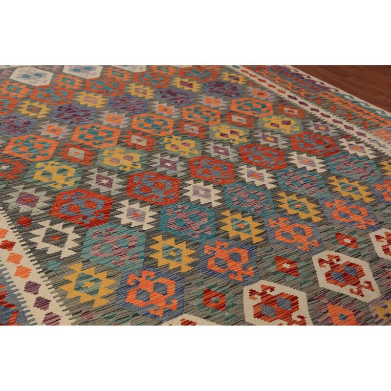 Kilim Oriental Rug Hand-Woven Multi-Color Reversible Wool Carpet - 9'7"x 12'9"