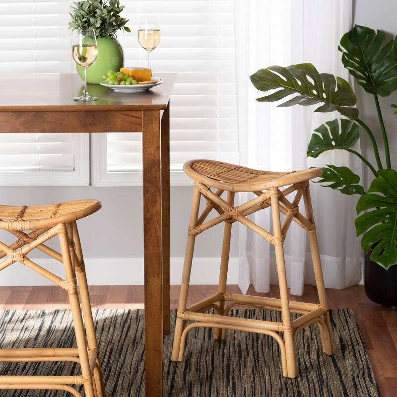 Elgon Modern Bohemian Natural Brown Rattan Counter Stool