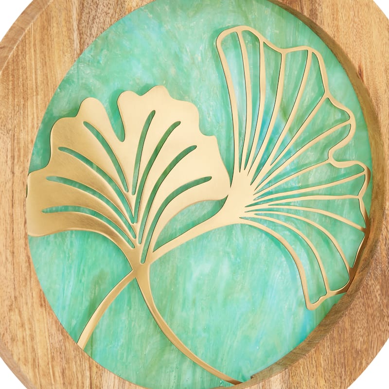 River of Goods Round Decorative Stained Glass Mango Wood Stand - 13" x 3" x 14"