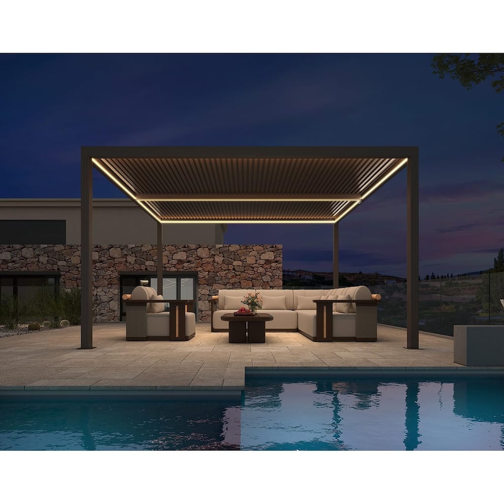 PURPLE LEAF Bronze Louvered Pergola with Adjustable Roof for Deck Backyard Garden Hardtop Gazebo