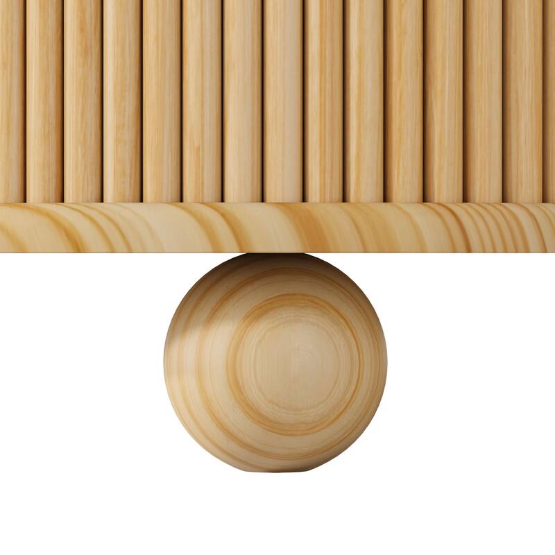 31.8" Round Fluted Pine Coffee Table with Sliding Door Storage - Natural Finish