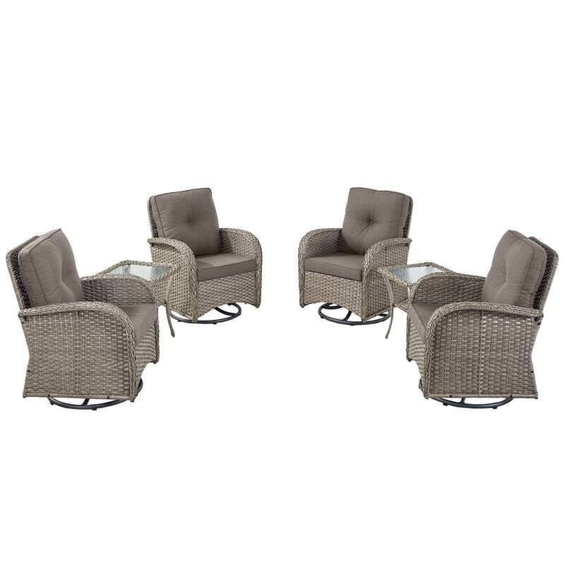 Outdoor Wicker Swivel Gliders Chairs with Side Table