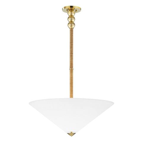 Strick & Bolton Vita Aged Brass/ White Linen 2-light Pendant Light