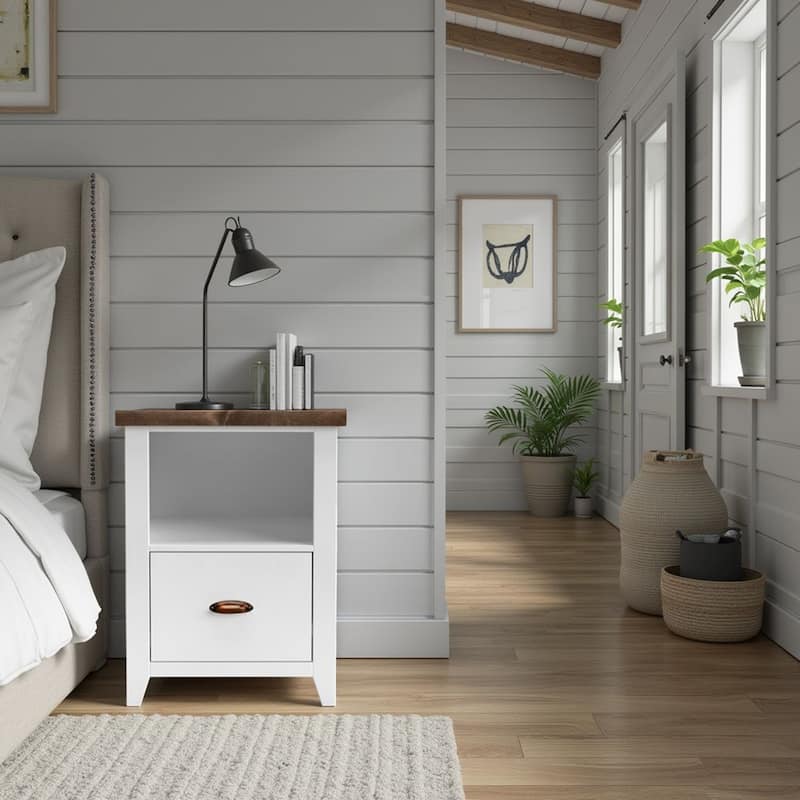 Bridgevine Home Modern Farmhouse 22 inch 1-drawer file, No Assembly Required, Two-Tone Finish - Jasmine Whitewash and Barnwood