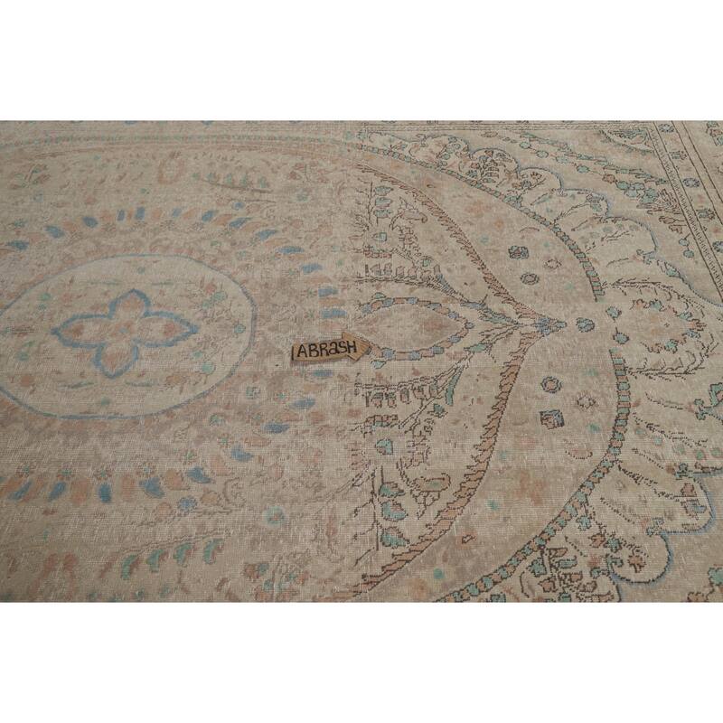 Floral Tabriz Persian Area Rug Beige Handmade Wool Carpet - 7'9"x 11'1"