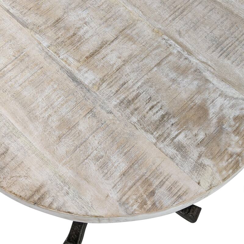 HomeRoots 22" Natural and Black Solid Wood and Metal Height Adjustable Round Pedestal End Table - 18 in. x 22 in. x 18 in.