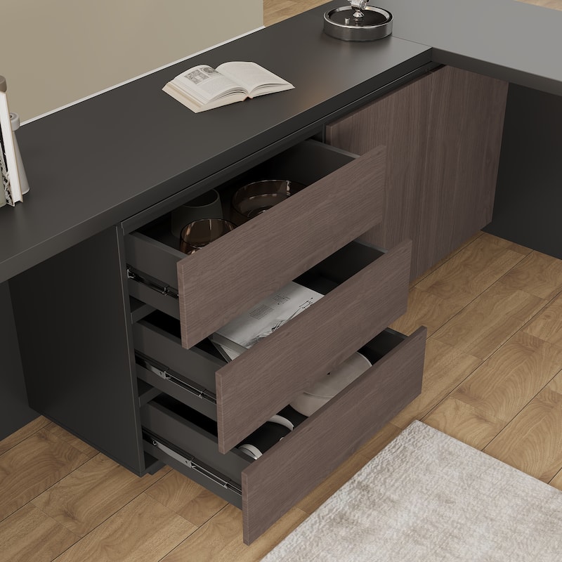 135'' Modern Home Office Expandable Dresser Desk with Storage Drawers and Cabinet