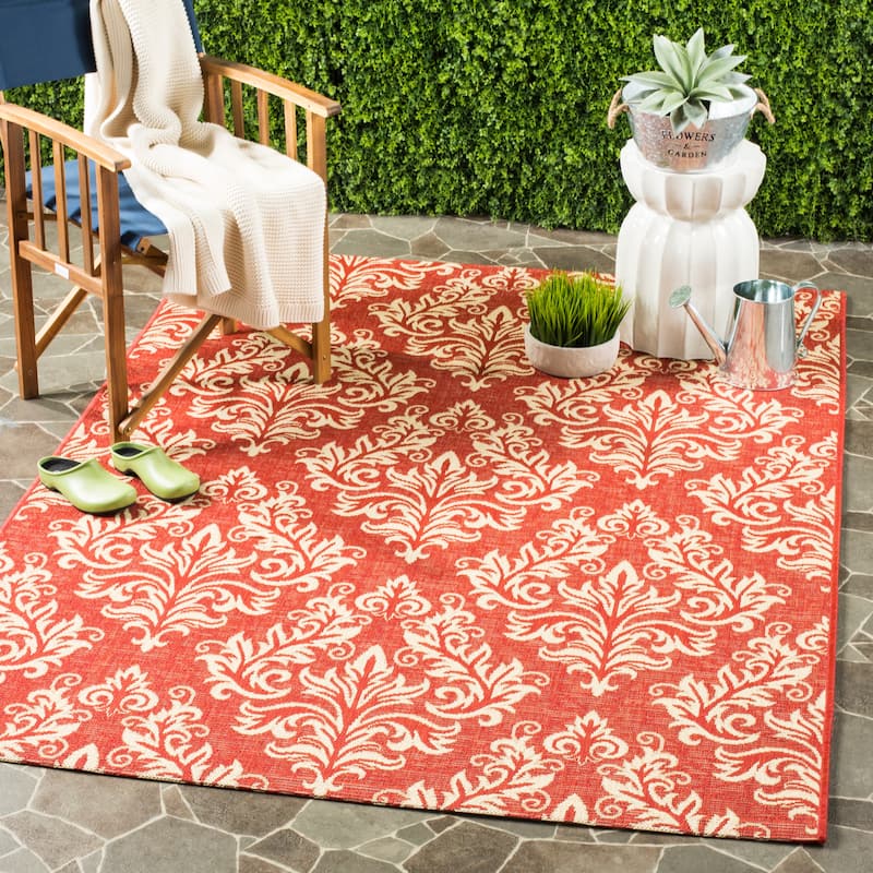 SAFAVIEH Courtyard Moshka Indoor/ Outdoor Waterproof Patio Backyard Rug - 2'7" x 5' - Red/Creme