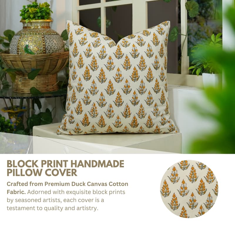 Fabdivine Hand Block Print Pillowcase in Cotton for Hotel Floral Cushion Cover Farmhouse Throw Décor, Coastal Tulip