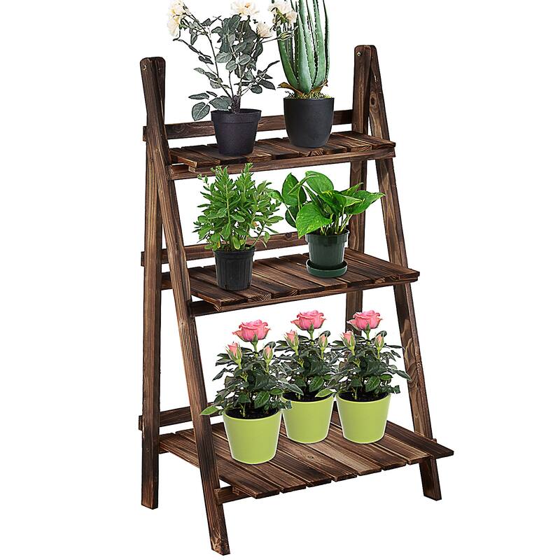 Outsunny 24" Wooden 3-Tier Ladder Plant Stand - 8' x 10'