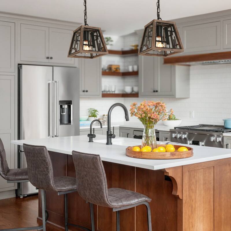 Anmytek Wood Pendant Lighting Unique Hanging Kitchen Island Chandelier for Dining Room Foyer Hallway