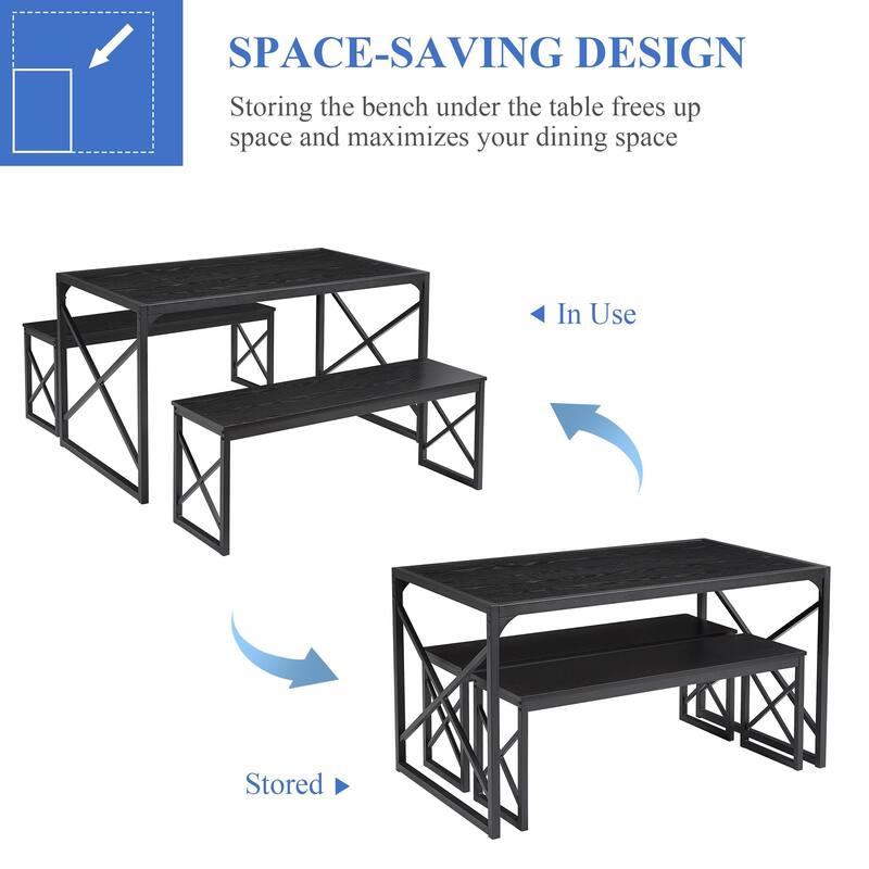Javlergo 3-Piece Dining Table Set, 43"/55" Modern Wood Table Top Dining Table Set with Bench
