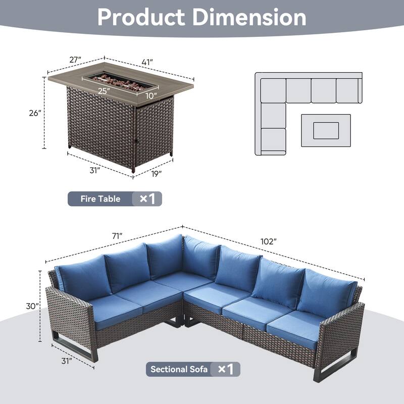 Gymojoy L-Shaped Outdoor Corner Sectional Sofa 6-seats Couch Conversation Set