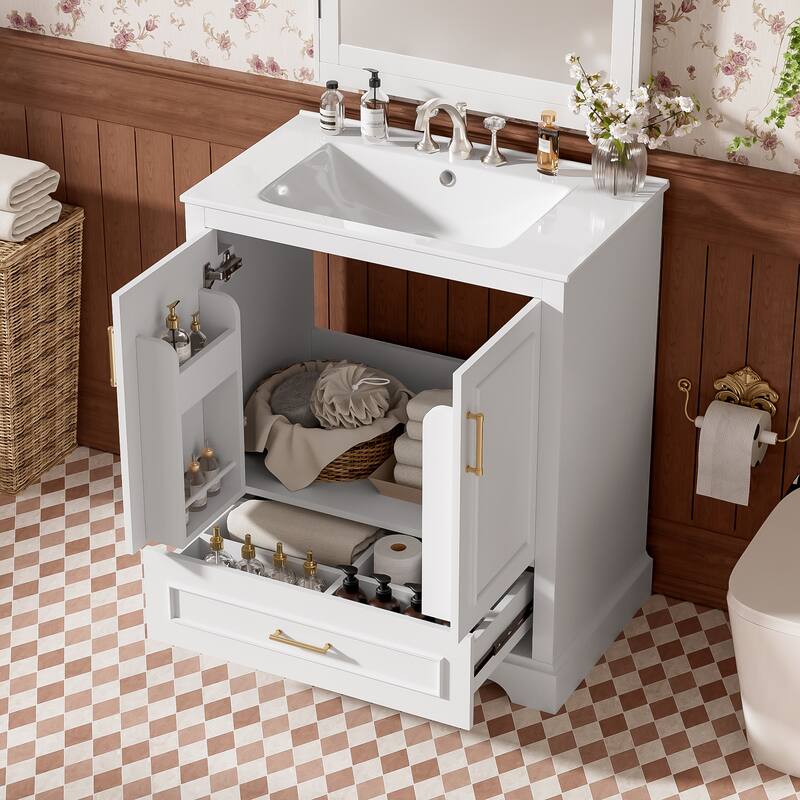 30" Bathroom Vanity With Sink,1 Divider Drawer And 2 Soft-Close Doors (Double Shelf On Door)