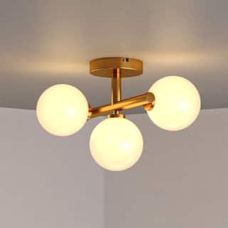 Graham 13-in W Gold Brass Contemporary Semi Flush Mount Ceiling Light Fixture White Frosted Globes