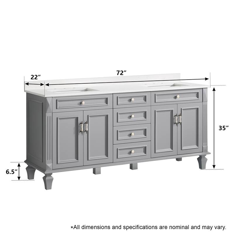 35'' H Solid Wood Bath Vanity with Stain-resistant Carrera White Quartz Top and Double Sink