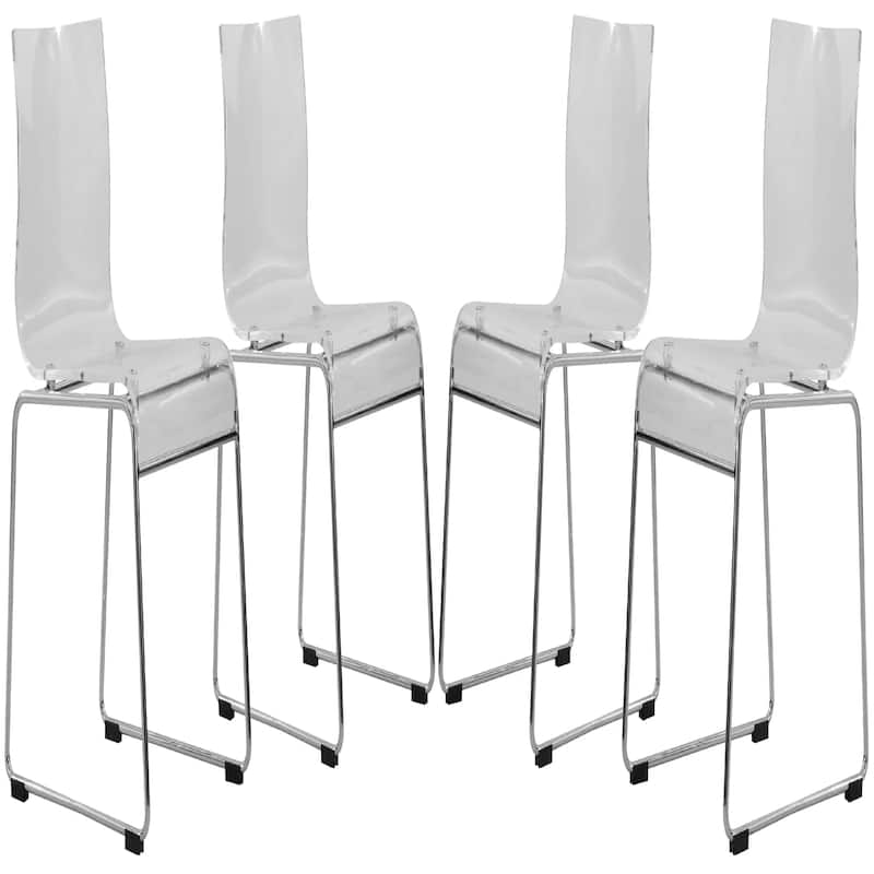 Lima Modern Contemporary Transparent Stackable Acrylic in Chrome Steel Dining Accent Side Chair Set of 4 - Clear