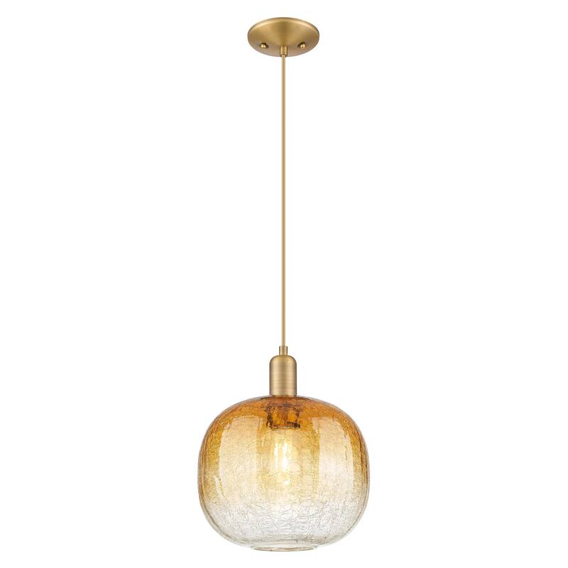 Innovations Lighting Downtown Urban - Brookhaven Sphere - 1 Light 10" Cord Hung Mini Pendant - Brushed Brass/Amber Shade