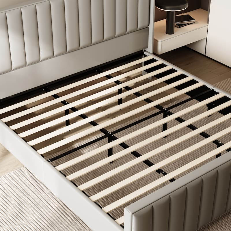 King Size Light Gray Velvet Platform Bed with 46.9" Tall Wingback Headboard & High Footboard Upholstered Bed Frame