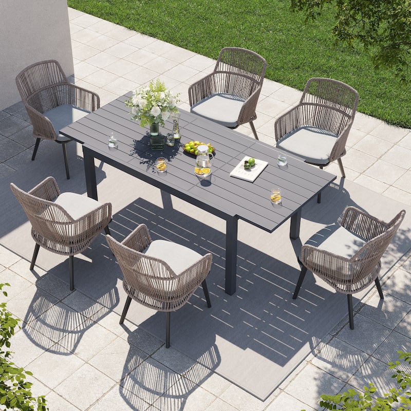 Outdoor Patio Dining Set Dining Chairs and Extendable Dining Table (7-Piece Set)