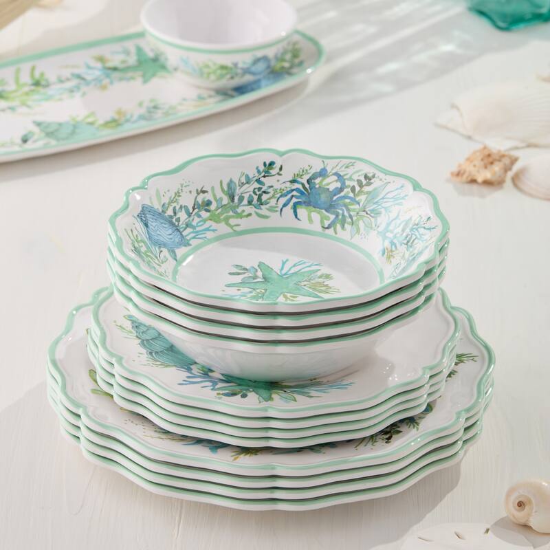 Certified International Sea Glass Melamine 12 Piece Dinnerware Set, Service for Four - 11.00"L x 11.00"W x 0.50"H