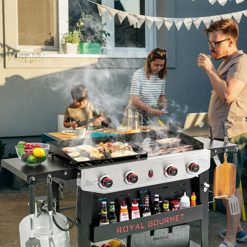 Royal Gourmet 4-Burner Gas Grill and Griddle Combo,Black & Silver