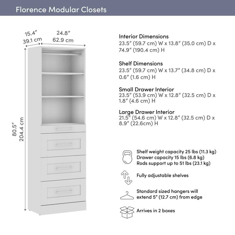 Bestar Florence 25W x 16D Closet System with 4 Drawers, Shaker