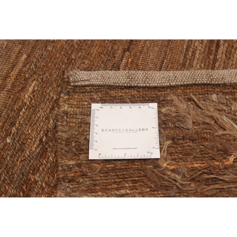 ECARPETGALLERY Flat-Weave Natural Brown Wool Tapestry Kilim - 9'9 x 8'11