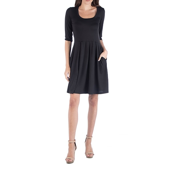 24seven Comfort Apparel Three Quarter Sleeve Fit and Flare Mini Dress. Opens flyout.