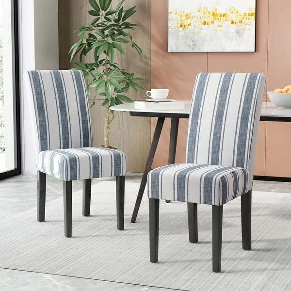 slide 2 of 7, Christopher Knight Home Pollards Upholstered Dining Chairs (Set of 2) Dark Blue + Light Beige + Stripe