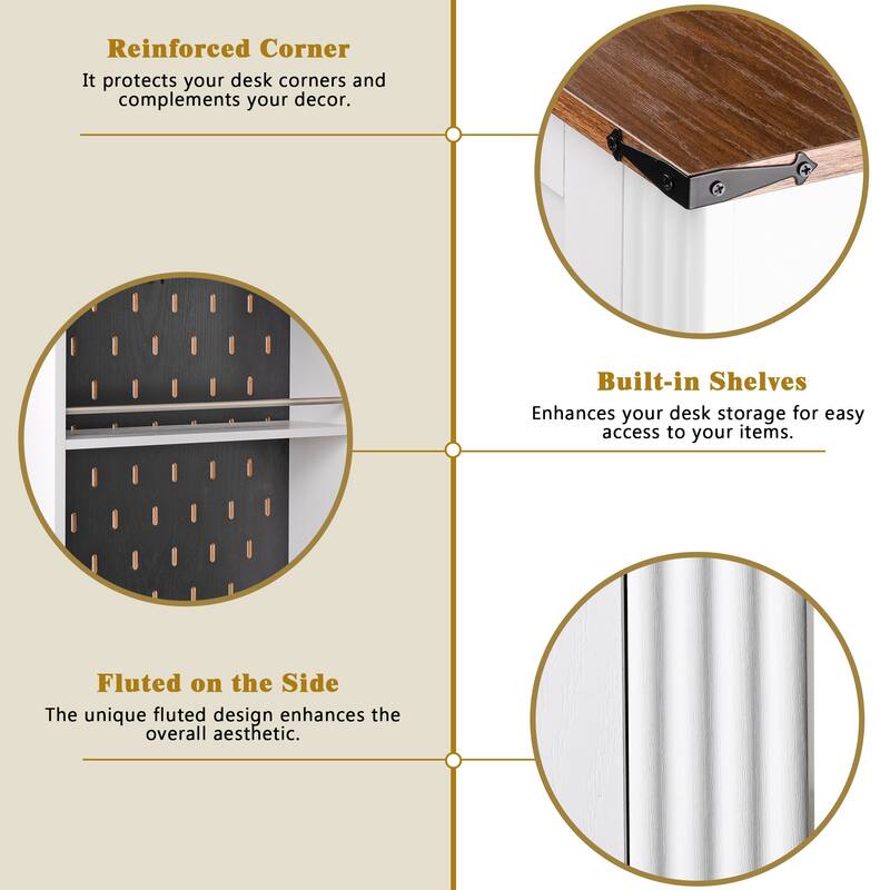 Roomfitters 55" Farmhouse Office Desk with Barn Door Cabinet, Pegboard & Charging Station