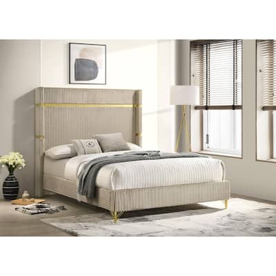 Chesney Beige Upholstered Panel Bed