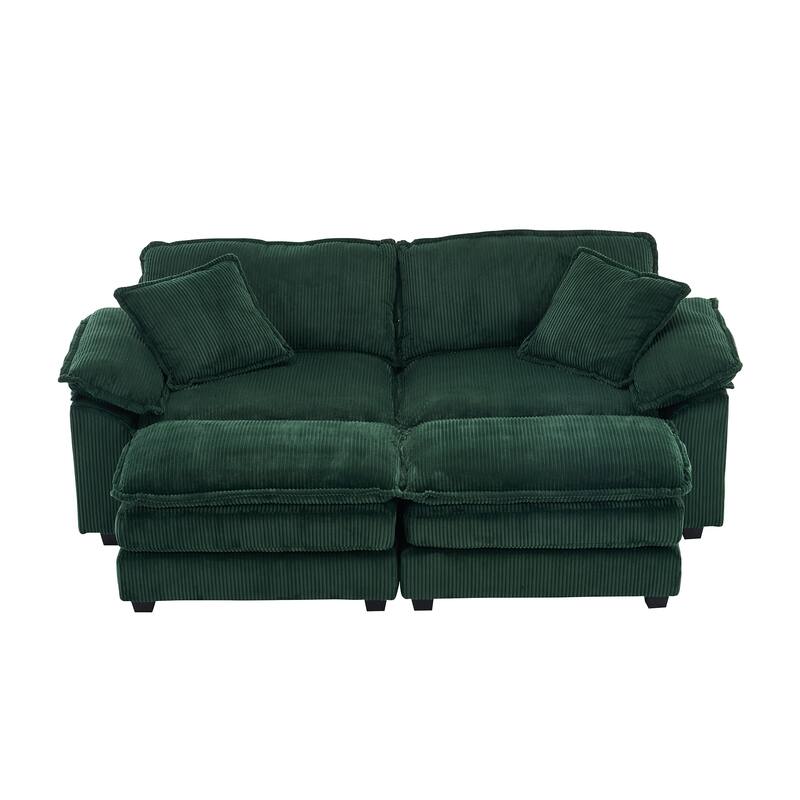 84.6" Corduroy 2-seats sofa With 2 back pillows,2 toss pillows and two ottoman
