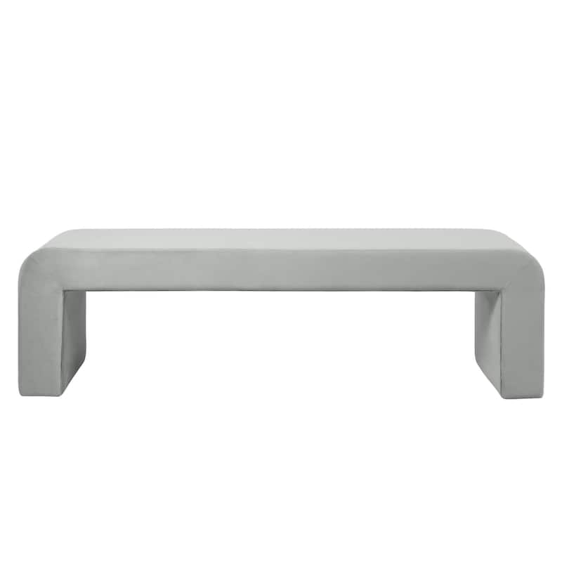 LeisureMod Vint 63" Wide Upholstered Rectangular Accent Bench in Boucle/Velvet for Living Room Bedroom Home Office